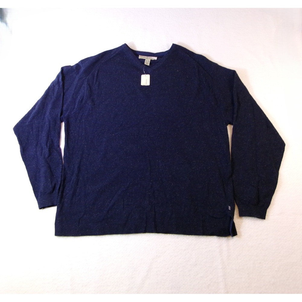 Tommy Bahama Mens‎ Navy Blue Tweed Wool Silk Angora V-Neck Sweater Large T4467
